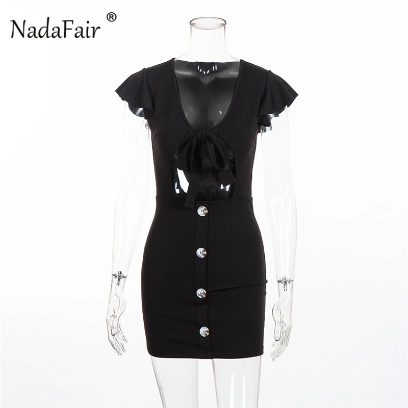 V neck hollow out lace up sexy dress15_