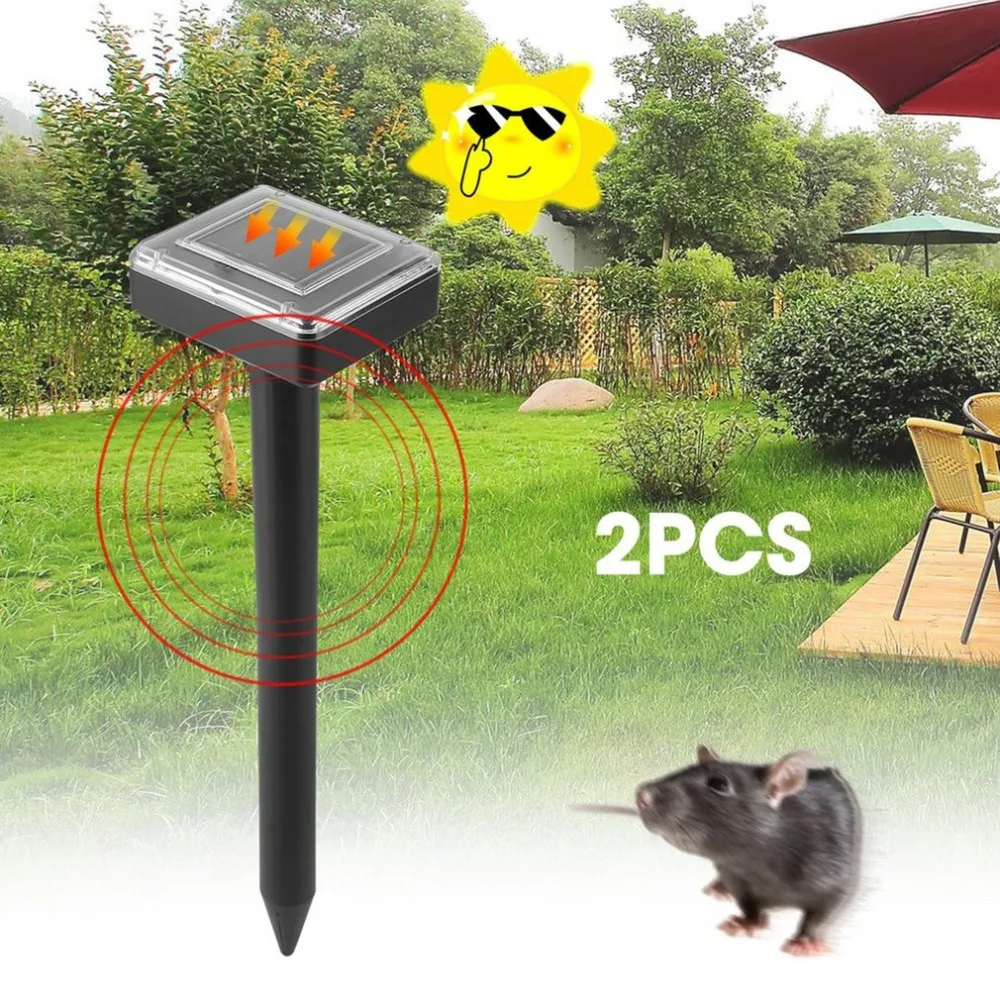 2pcs Solar Powered Ultrasonic Sonic Mouse Mole Insect Pest Rodent Repellent LED Light Repeller