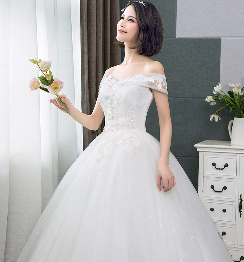Clearance Ivory new arrive Boat neck Lace ball gown Appliques Flowers Short Sleeve formal bride dresses wedding dress 7 Clearance Ivory new arrive Boat neck Lace ball gown Appliques Flowers Short Sleeve formal bride dresses wedding dress 7