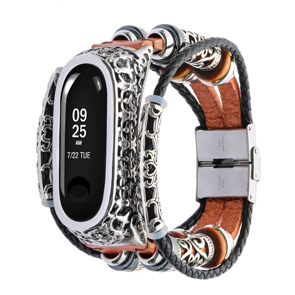 225 мм модный браслет для Xiaomi Mi ремешок 3 Замена кожаный ремешок, браслет+ металлический корпус Прямая поставка Correa de reloj# G1