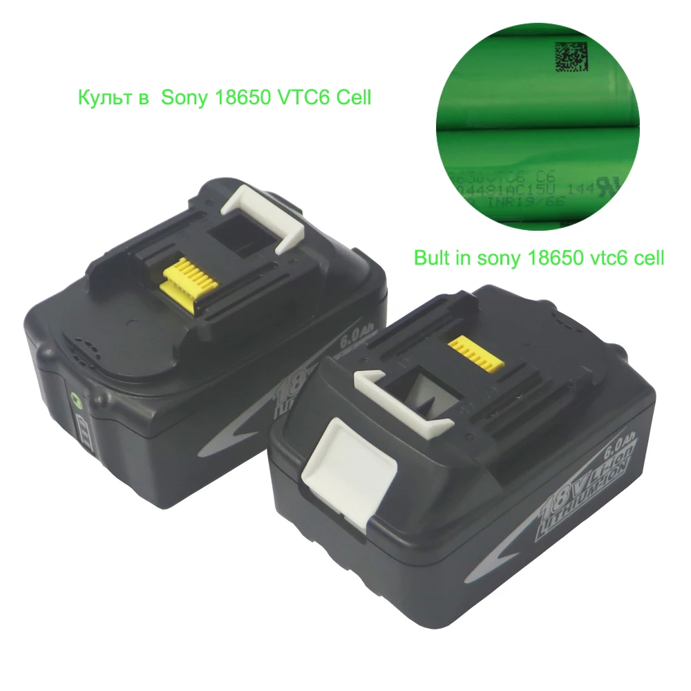 

Dvisi 2pcs/lot 18V 6000mAH 4000MAH lithium battery for Makita BL1860 BL1840 BL1830 with lcd light Built in 10Pcs Sony 18650 CTC6