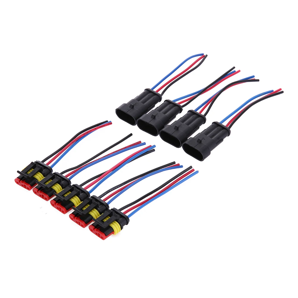 5 Kit 3 Pin Way Car Vehicle Waterproof Electrical Connector Plug