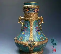 Китай Дворец Королевский Медь Перегородчатой Эмали 24 К Золото Позолотить Дракон Горшок Бутылки Ваза