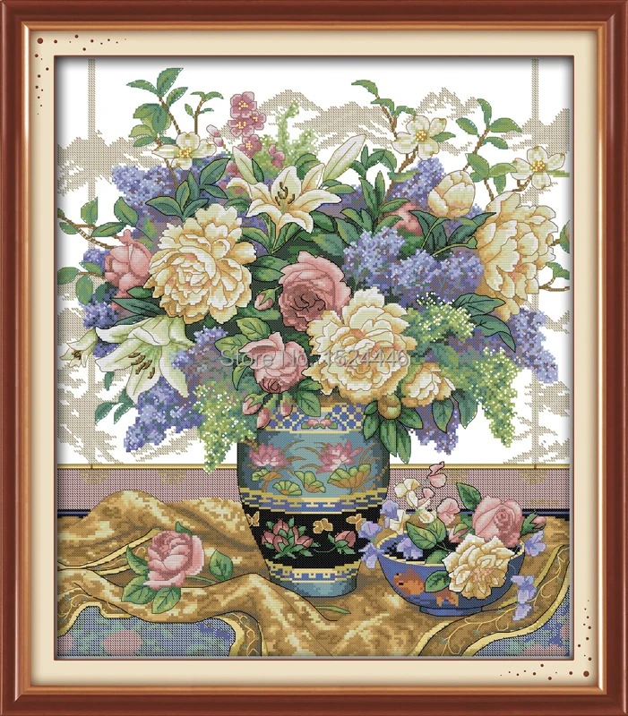 Восточная ваза, печать на холсте DMC 11CT 14CT Набор для вышивки крестом, Набор для вышивки, красивые цветы, домашний декор