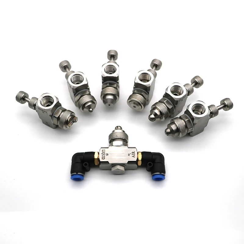 

High quality viscous liquid adjustable air atomizing nozzle,Wide Angle Full Cone Air water spray nozzle Round spray nozzle