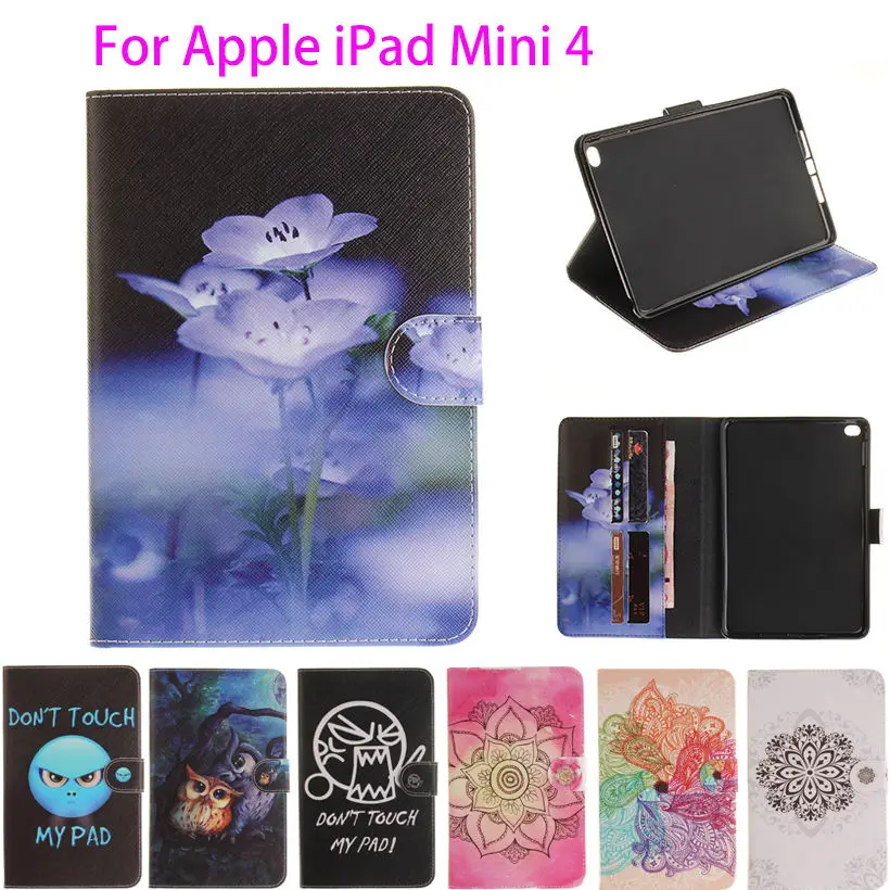 

Fashion High Quality PU Leather sFor iPad Mini 4 Case For Apple iPad Mini4 Smart Case Cover Painted With Stand Flip Shell Funda