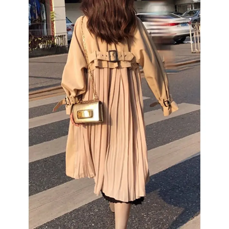 

2019 Fall Elegant Korean Style Casual Khaki Women Long Trench Coats Thin Lace Up Plain Office Ladies Autumn Female Overcoats