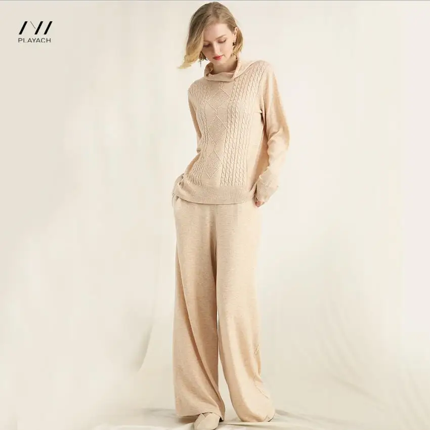 Tan Tissu light Deux Costumes De Chaud Pièces Hiver Wq466 Twist Tricot Était Ensembles Chandail Loisirs Gray Cachemire Pantalon Mince Laine Automne Doux Vison 4qBwvfx14
