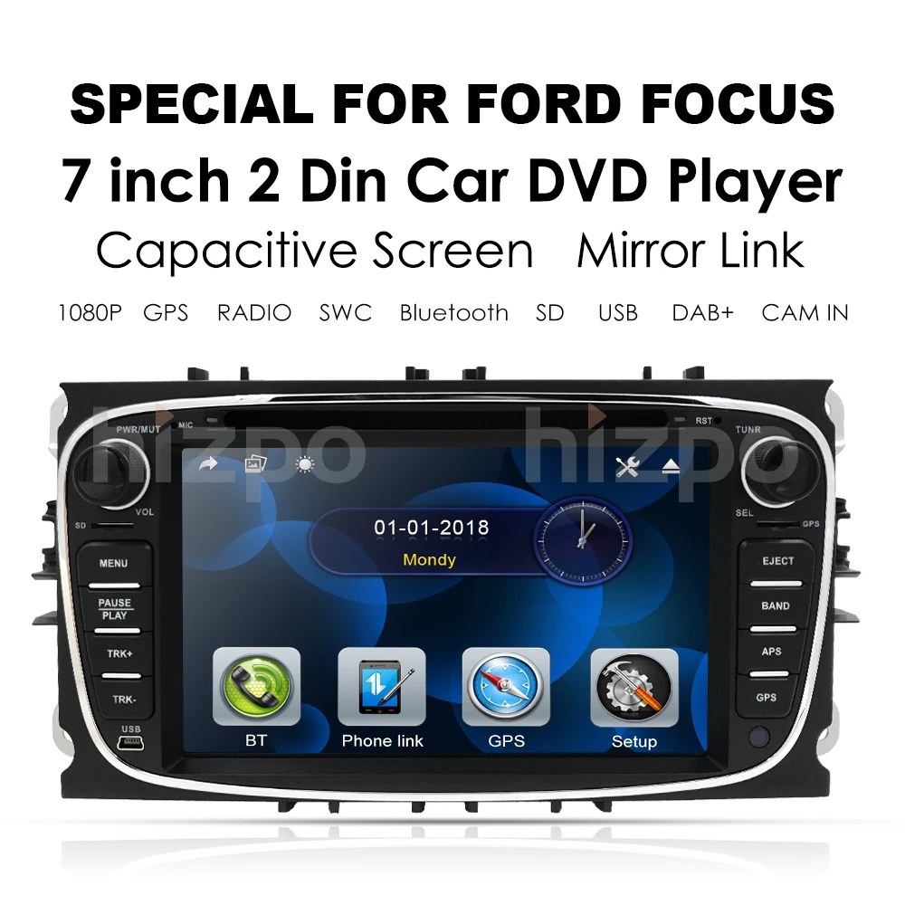 Cheap Hizpo 2 Din Car Radio Car DVD Multimedia for ford focus s-max c-max 2008 2009 2010 2011 2012 Tape Recorder Stereo GPS SWC DVR 2