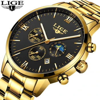 

2019 LIGE New Fashion All Gold Mens Watches Top Brand Luxury Quartz Watch Men Military Waterproof Sport Watch Relogio Masculino