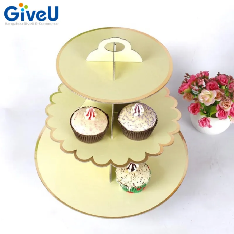 GiveU 1pc Folding 3 Tier Paper Cupcake Stands Three Layers Cake Showing
