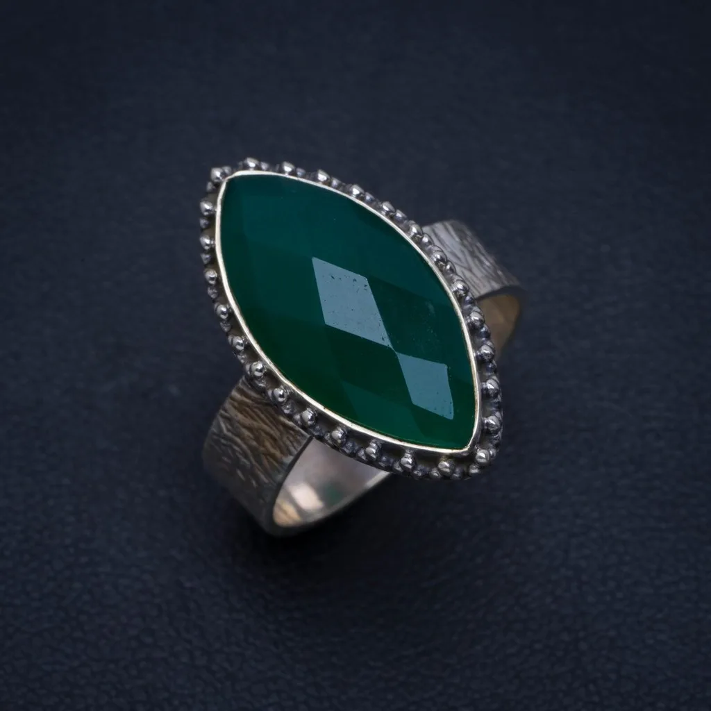 

Natural Chrysoprase Handmade Unique 925 Sterling Silver Ring 8 A4165