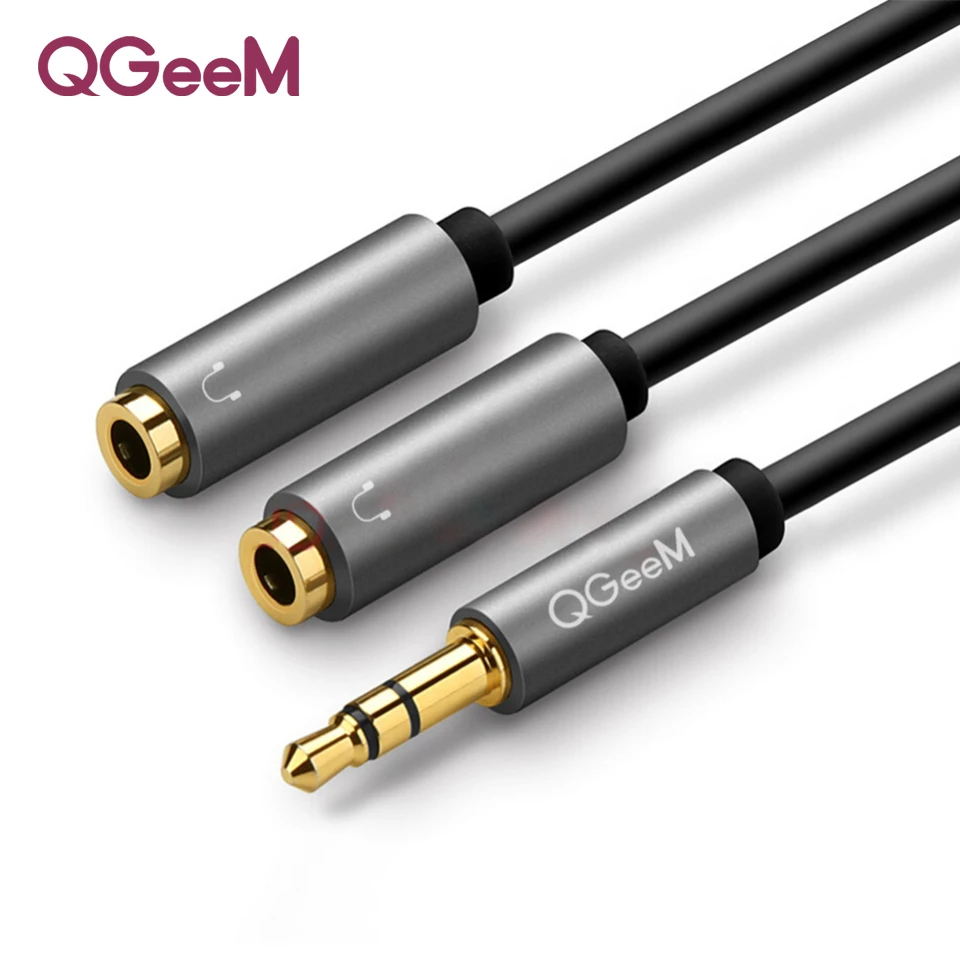 

QGeeM Earphone Extension Cable Jack 3.5mm Audio Cable Male to 2 Female Aux cable Headphone Splitter for iPhone Samsung S9 PC P20