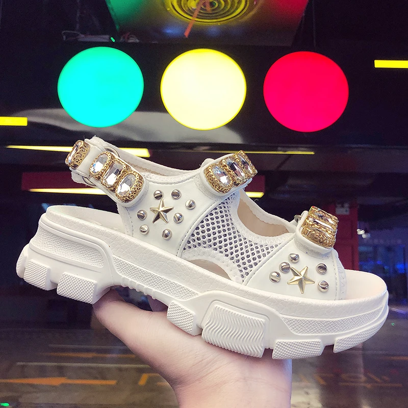 Fashion Summer Female Sport Sandals New Rhinestone Open Toe Platform Shoes Women Wedges Casual Shoes Ladies Beach Shoes