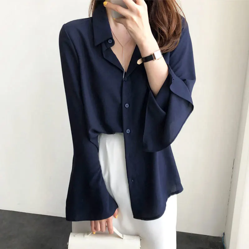 Fashion commute solid color shirt female casual spring autumn wild ...