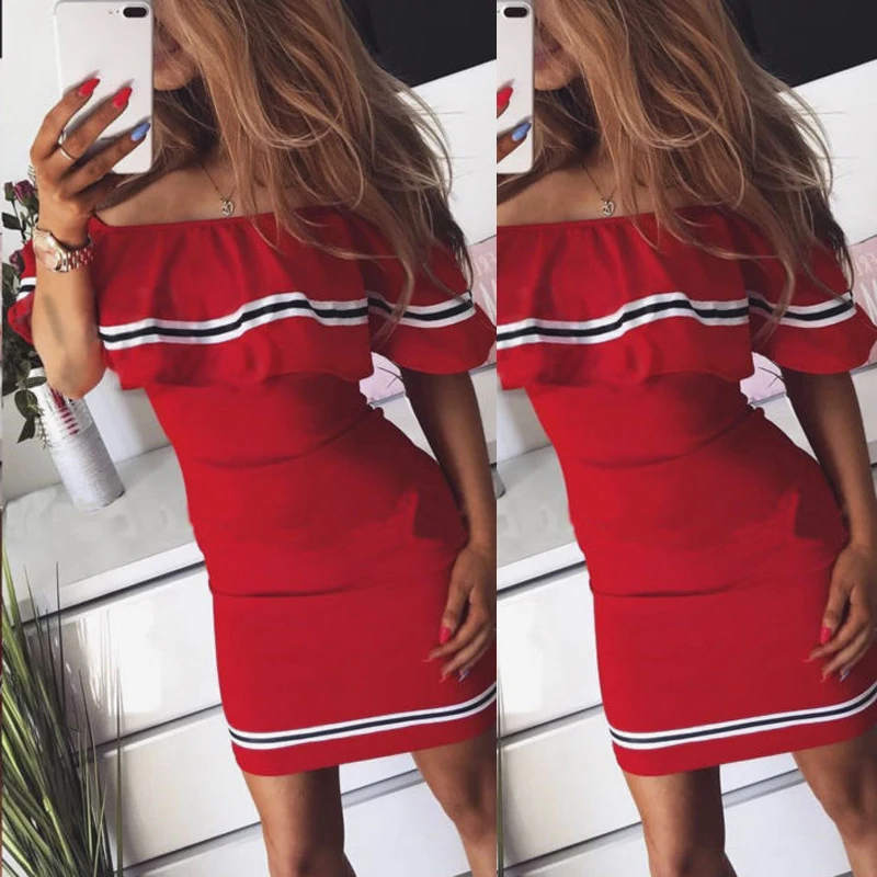 2019 Summer Fashion Women Ruffles Dress Casual Sexy Off Shoulder Party Dress Ladies Dresses Elegant Mini Dresses Female Vestidos
