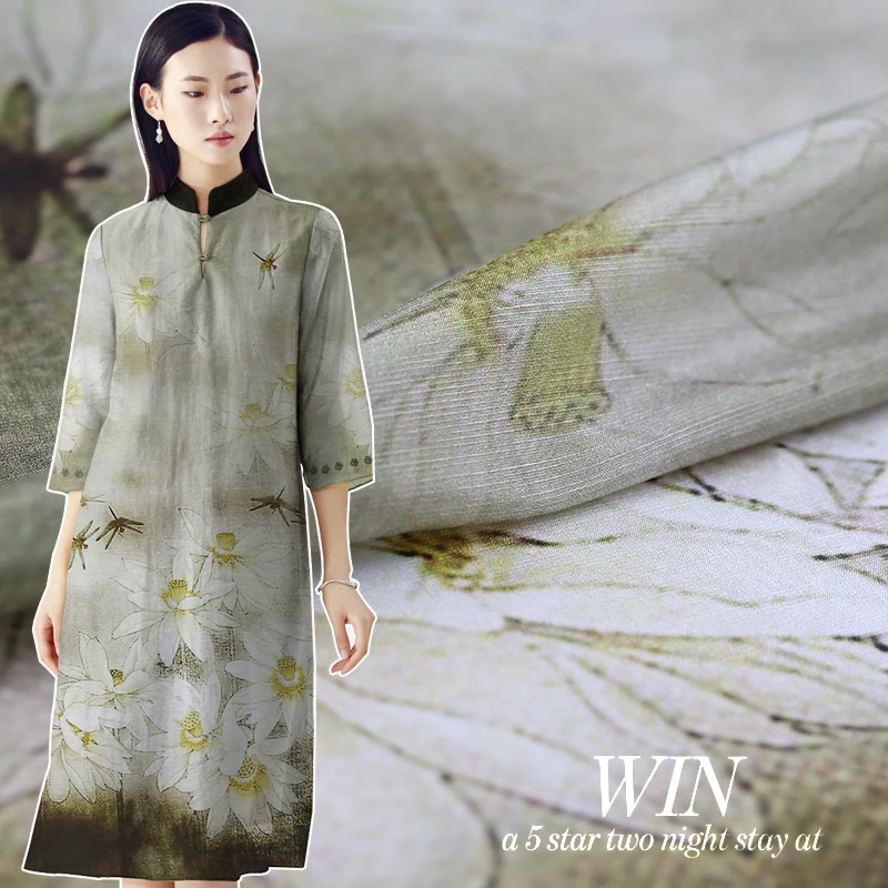 Chinese style silk linen fabric breathable loose dress cheongsam silk