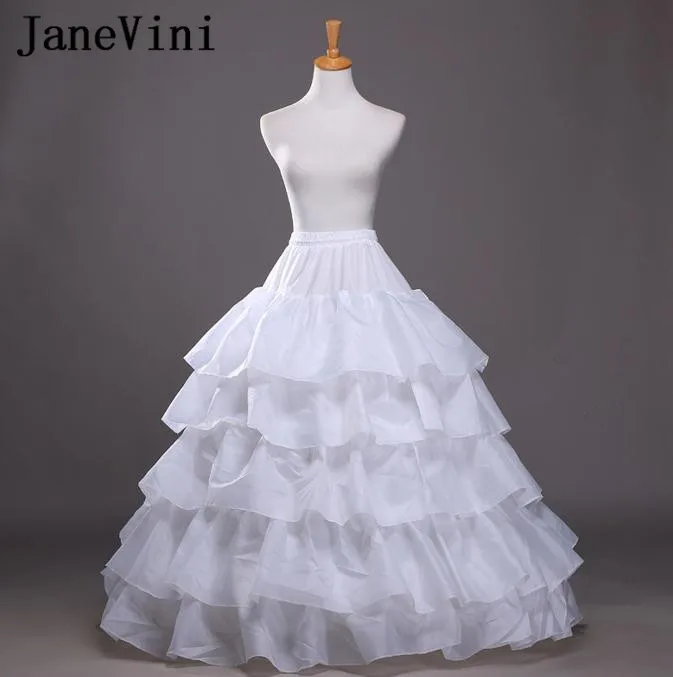 

JaneVini Ball Gown Petticoat 4 Hoop 5 Layers Plus Size Crinoline White Black Sip Bridal Petticoats Underskirt For Wedding Dress