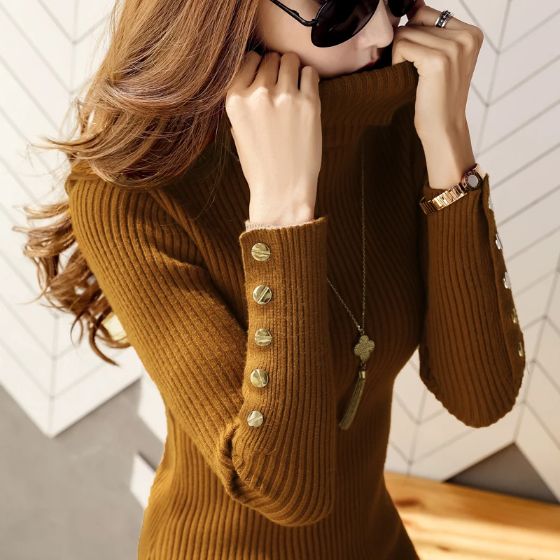 Turtleneck Autumn Knitted Sweaters Solid Button Basic Sweater Warm Winter Slim Pullovers Casual Jumper Ladies Sweaters Dropship Turtleneck Autumn Knitted Sweaters Solid Button Basic Sweater Warm Winter Slim Pullovers Casual Jumper Ladies Sweaters Dropship