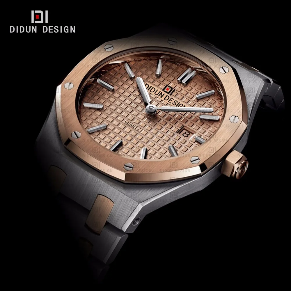 

DIDUN Luxury Brand watch Men Full Stainless Steel Quartz Business Watches Date Rose gold Clock men Luminous Wristwatch
