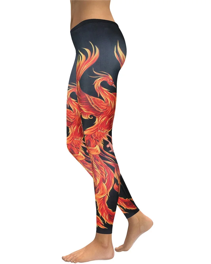 JIGERJOGER назад кружева лента леггинсы 4XL XXXL XXL Большие размеры тренировки Штаны Джеггинсы Женские Спандекс yoga Леггинсы - Цвет: Fire phoenix