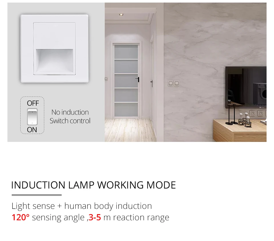 15W Motion Sensor Wall Stair Light 110V 220V PIR Human Body Infrared Induction Recessed In Indoor Home Bedroom Night Lighting    (4)