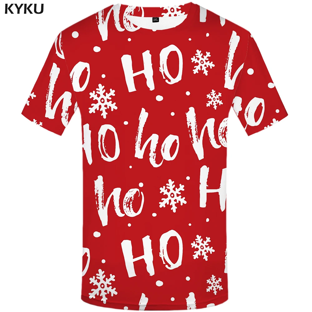 KYKU, Рождественская футболка, Мужская забавная одежда в стиле аниме, рождественские футболки, красная 3d футболка в стиле панк-рок, футболка с принтом, вечерние футболки для счастливых мужчин, Новинка