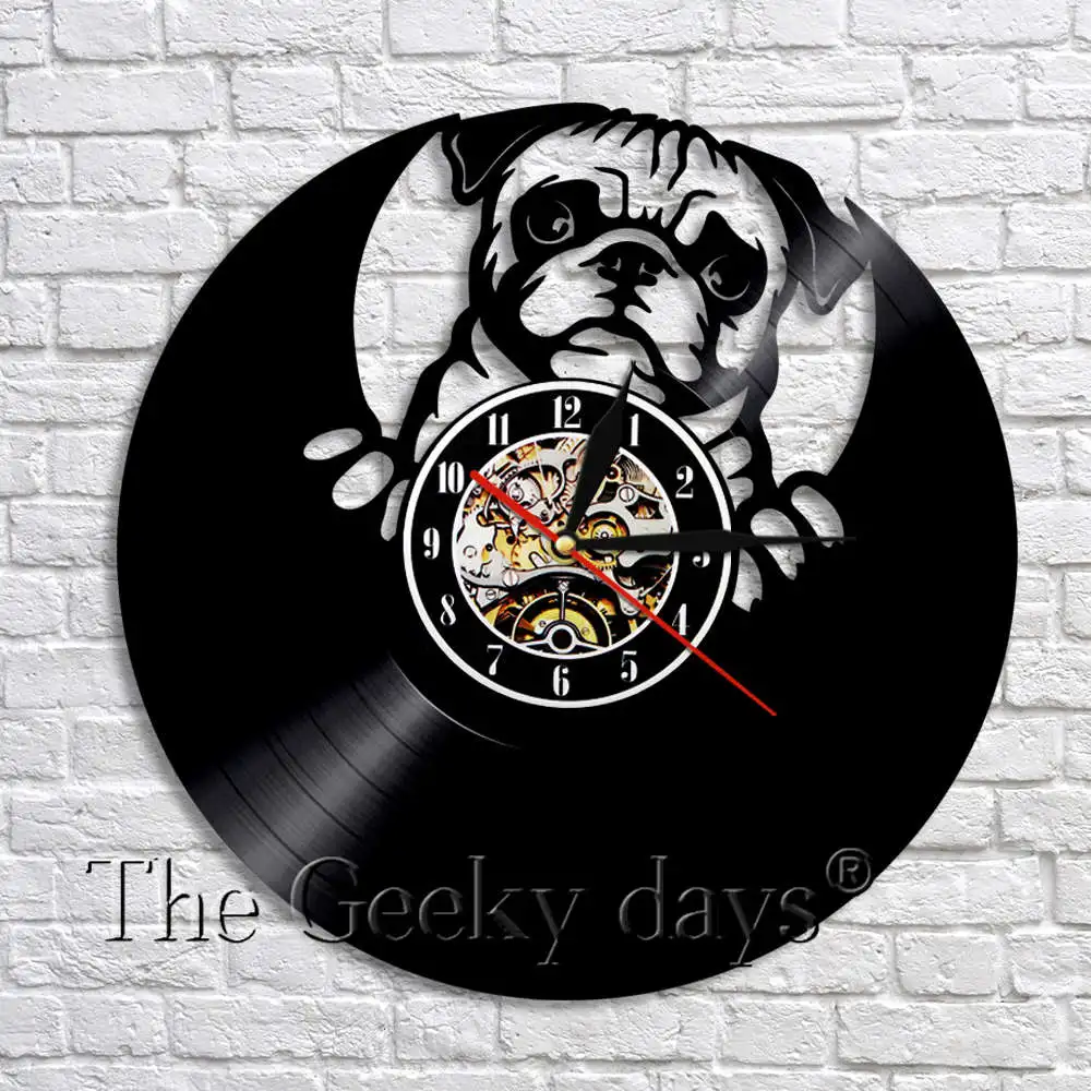 

Lovely Pug Dog British Bulldog Vinyl Record LED Wall Clock Modern Design Animal Puppy Wall Clocks Nursery Wall Art Decor