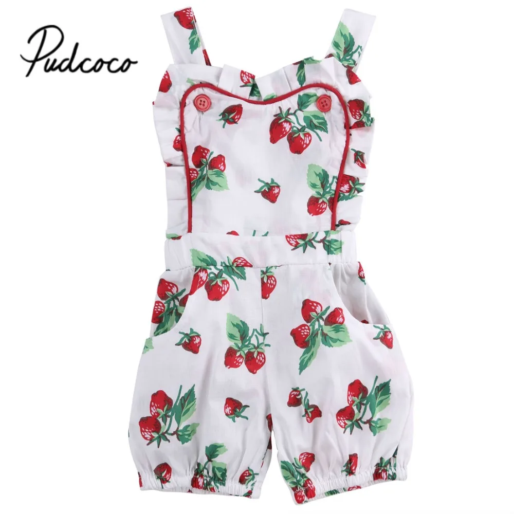 

Cotton Newborn Kids Baby Girl Sleveless Lace Romper Rose strawberry Floral Printed Jumpsuit Clothes Sunsuit Outfits