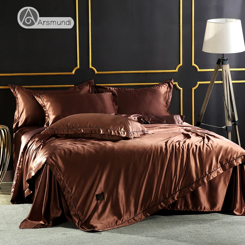 Arsmundi Luxury Coffee Color Bedding Set 100% Silk Home Textiles Soft ...