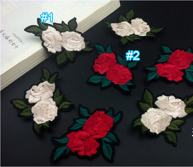 10pcs 85x65cm wide red rose pocket embroidered appliques patches