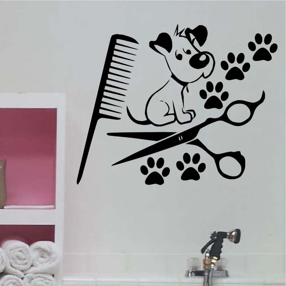 Dog Animal Pet Vinyl Wall Stickers Grooming Salon Wall Art Sticker