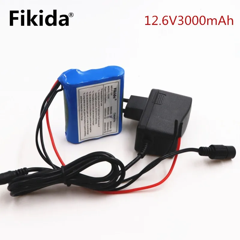 Оригинальная литиевая батарея Fikida 12V 3000mAh 3S1P, 18650 литиевая батарея, защитная пластина, перезаряжаемая 1а зарядное устройство