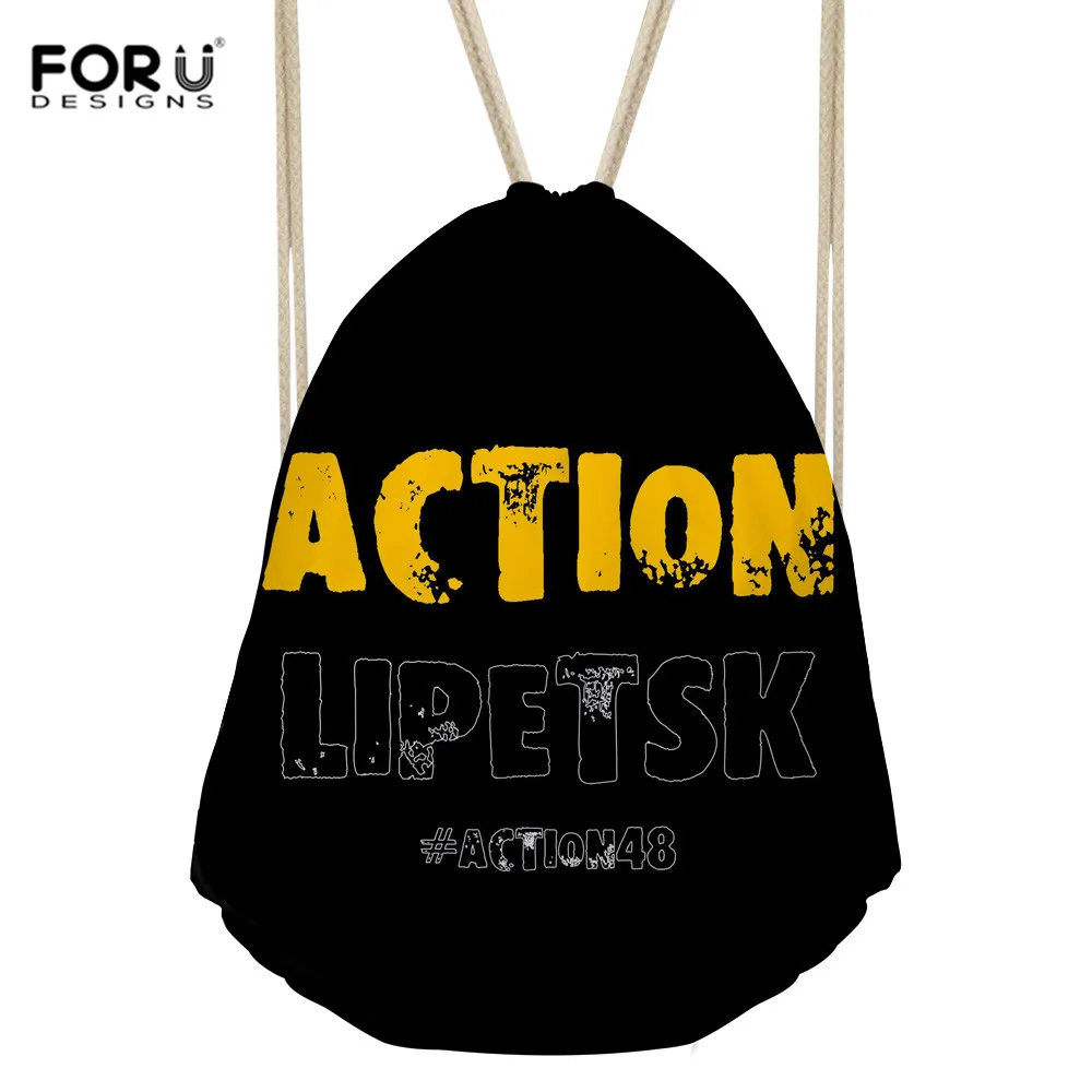 

FORUDESIGNS Black Men's Small Drawstring Backpack Cool Character Print Shoes Bags Pocket Women Female Male Action Printing Bag