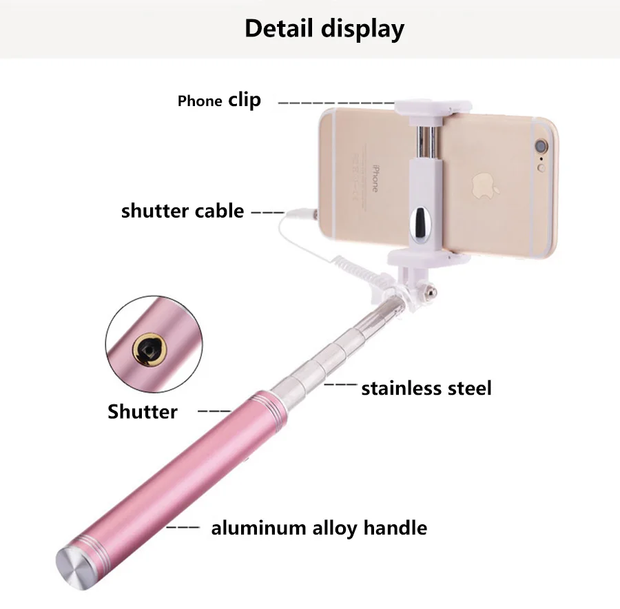Высокое качество портативный Выдвижная ручной монопод проводной мини палка для селфи для iPhone 6 6S 7 samsung Xiaomi huawei телефона Android