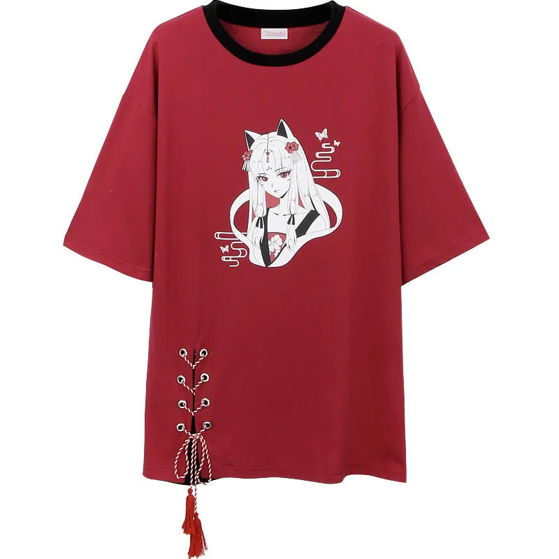 

Harajuku Long T shirt Women Loose Tops Kawaii Printed Dance Clothes Women Japan Tops Tee Summer Cartoon Tshirt Streetwear Girls