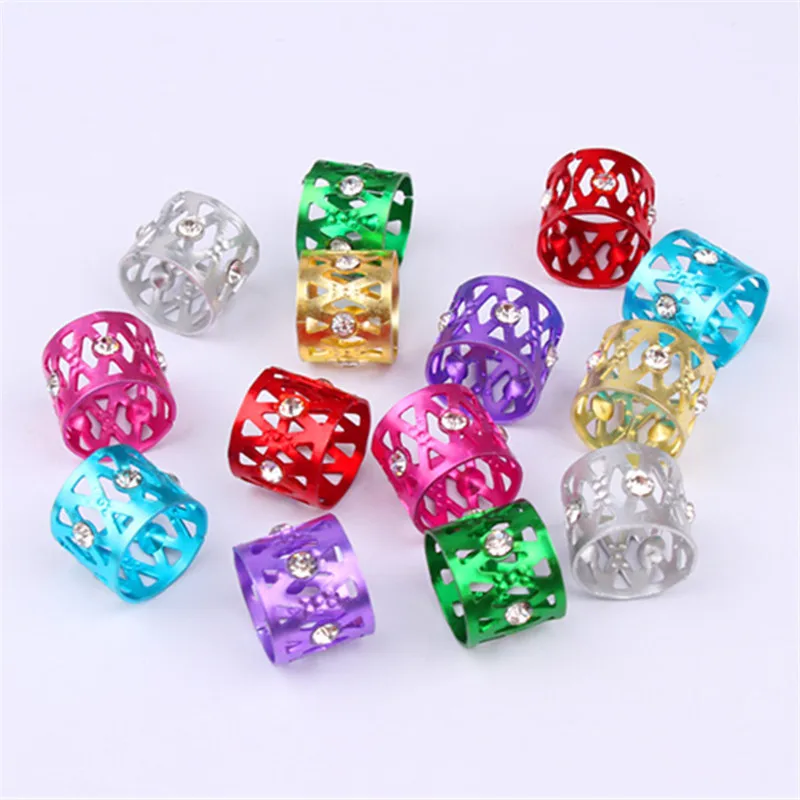 

10Pcs 7 Color Adjustable Inlaid Zircon Dreadlock Beads Rhinestone Hollow Metal Hair Tube Hair Dread Braid Rings Wig Jewelry