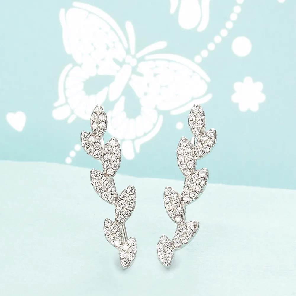 

Tuliper Bridal Ear Cuff Wrap Crawler Vine 925 Sterling Silver Leaf Cubic Zircon Earrings Wedding Jewelry For Bridesmaid Gift