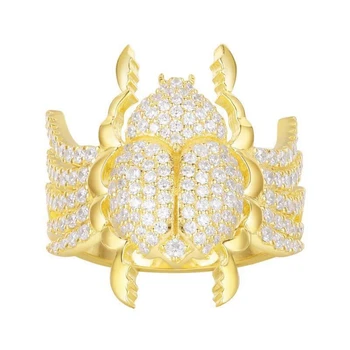 

New Cool Zircon Scarab Insect Finger Ring 3D 925 Sterling Silver Hollow Flying Women Wedding Cuff Jewelry Stackable Monaco Ring