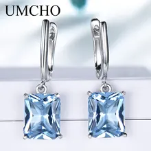 UMCHO Nano Blue Topaz Висячие серьги для женщин из натуральной 925 пробы серебра Романтические Свадебные обручальные драгоценные камни хорошее ювелирное изделие подарок