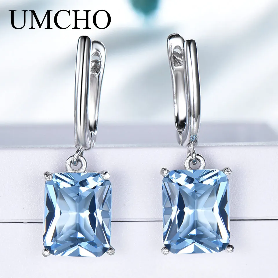 Женские серьги-капли UMCHO Nano с голубым топазом из настоящего серебра 925 пробы