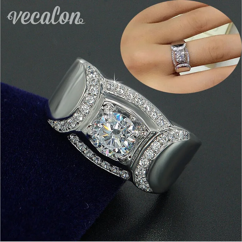 Vecalon Classic Jewelry Men Wedding band Ring 2ct Simulated diamond Cz 925 Sterling Silver male Engagement