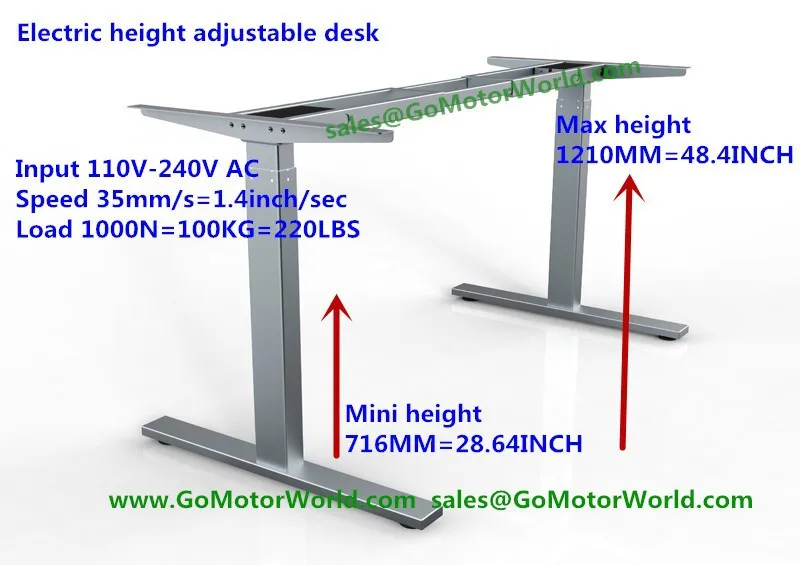 Electric height adjustable desk max height 1210mm