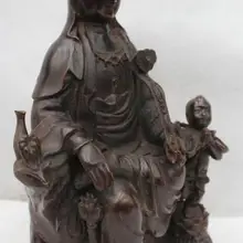 S6408 1" Счастливый Китайский Фэншуй Бронзовый Кван-Инь Гуань Инь богиня приносить ребенка статуя мальчика