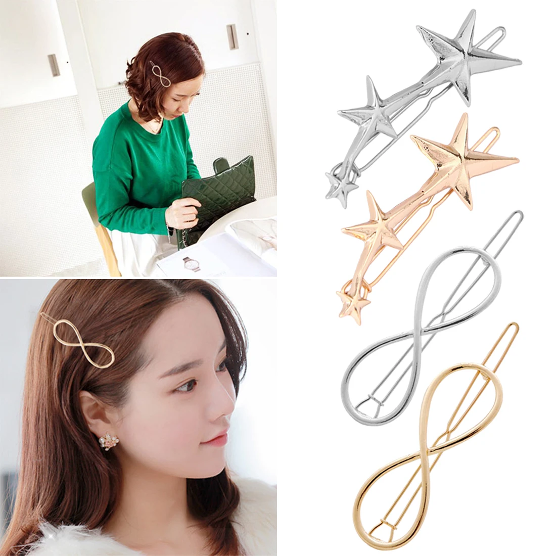 

Exaggerated Fashion Ttriangle Star Shaped Gorllden Silver Geometry Styling Hair Clip Hairpin Hair Tools and Accessories Women