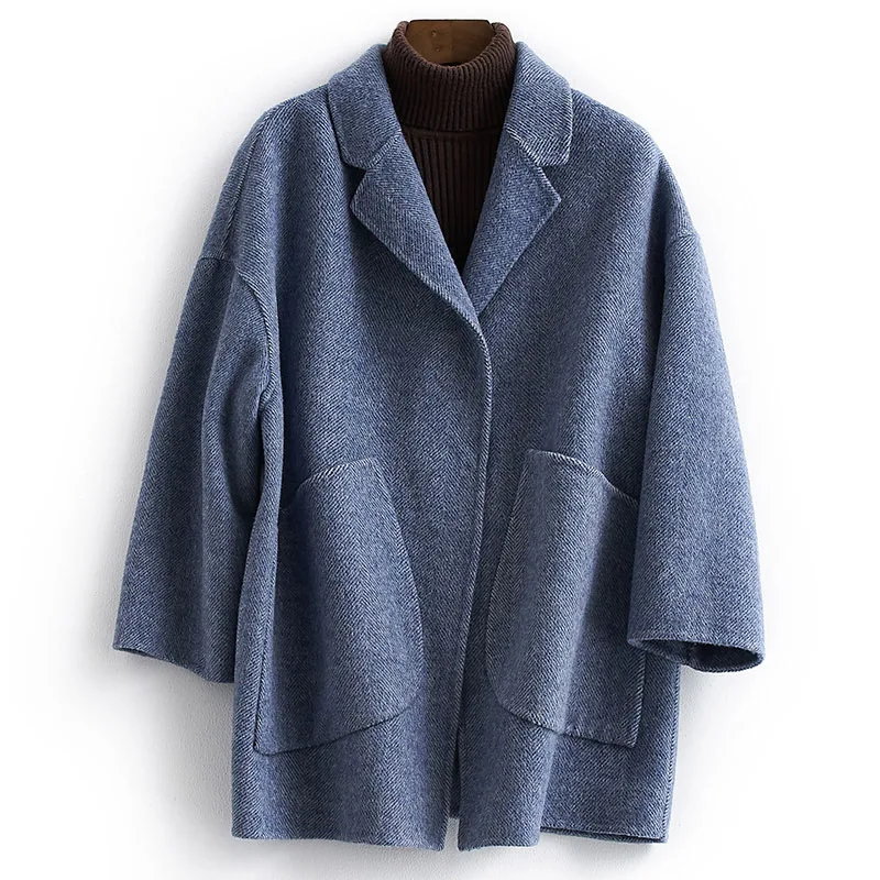 Осенне-зимнее женское Шерстяное Пальто, корейские модные шерстяные пальто из альпаки, длинная двухсторонняя шерстяная одежда, casaco feminino Q384
