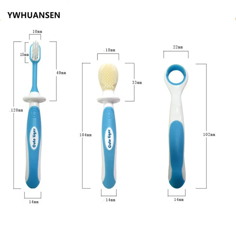 YWHUANSEN 3pcs/set Baby Silicone Deciduous Tooth Brush+Children's Training Toothbrush+Tongue Coating Cleaner Kids Teethers Items
