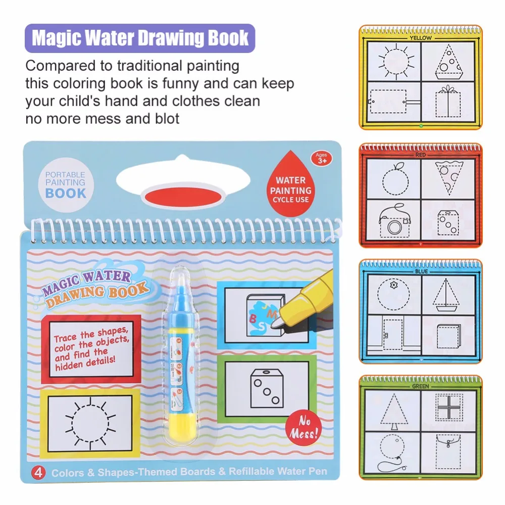 Новая волшебная водная книга для рисования, цветная книга с каракулями, доска для рисования, 4 цвета, игрушки для рисования водой для детей