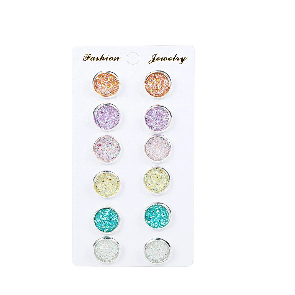 

2019 New 6 Pair/pack Multicolor Crystal Rhinestone Stud Earrings Brincos Piercing Cute Round Earring For Women Jewelry