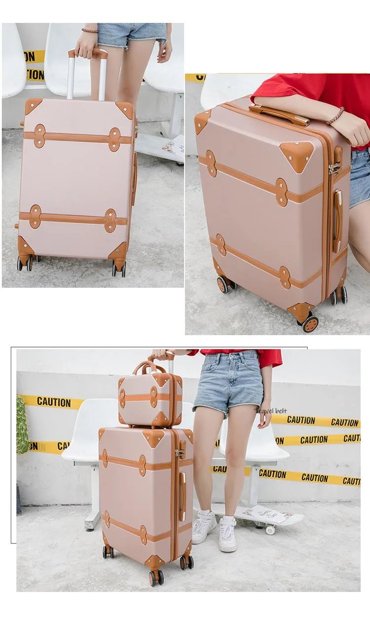 Дорожный ремень корейский Ретро Женский багаж на колёсиках наборы Spinner ABS студенческие дорожные сумки 20 дюймов кабина пароль чемодан колеса